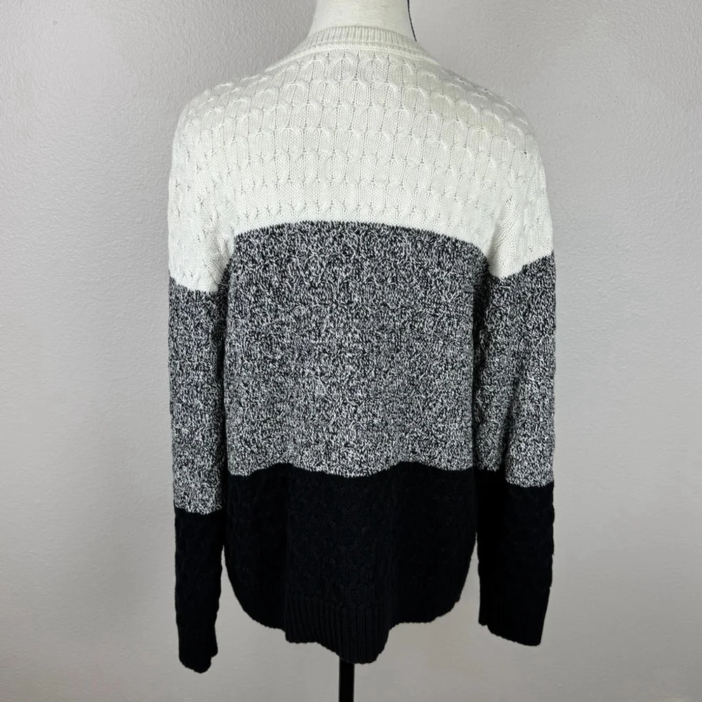 Croft & Barrow Sweater Womens XL Gray Colorblock Cable Knit Crew Neck Pullover